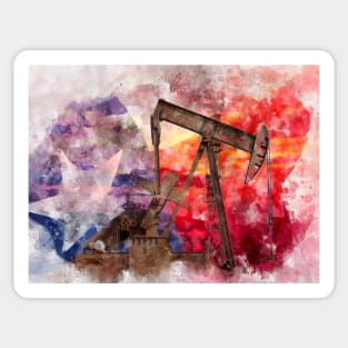 Texan Pumpjack with Texas Flag watercolor Sticker